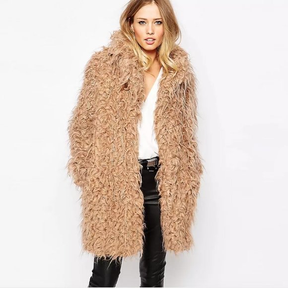 ⚡️SOLD⚡️ supertrash tan orson shaggy faux fur coat - size 36